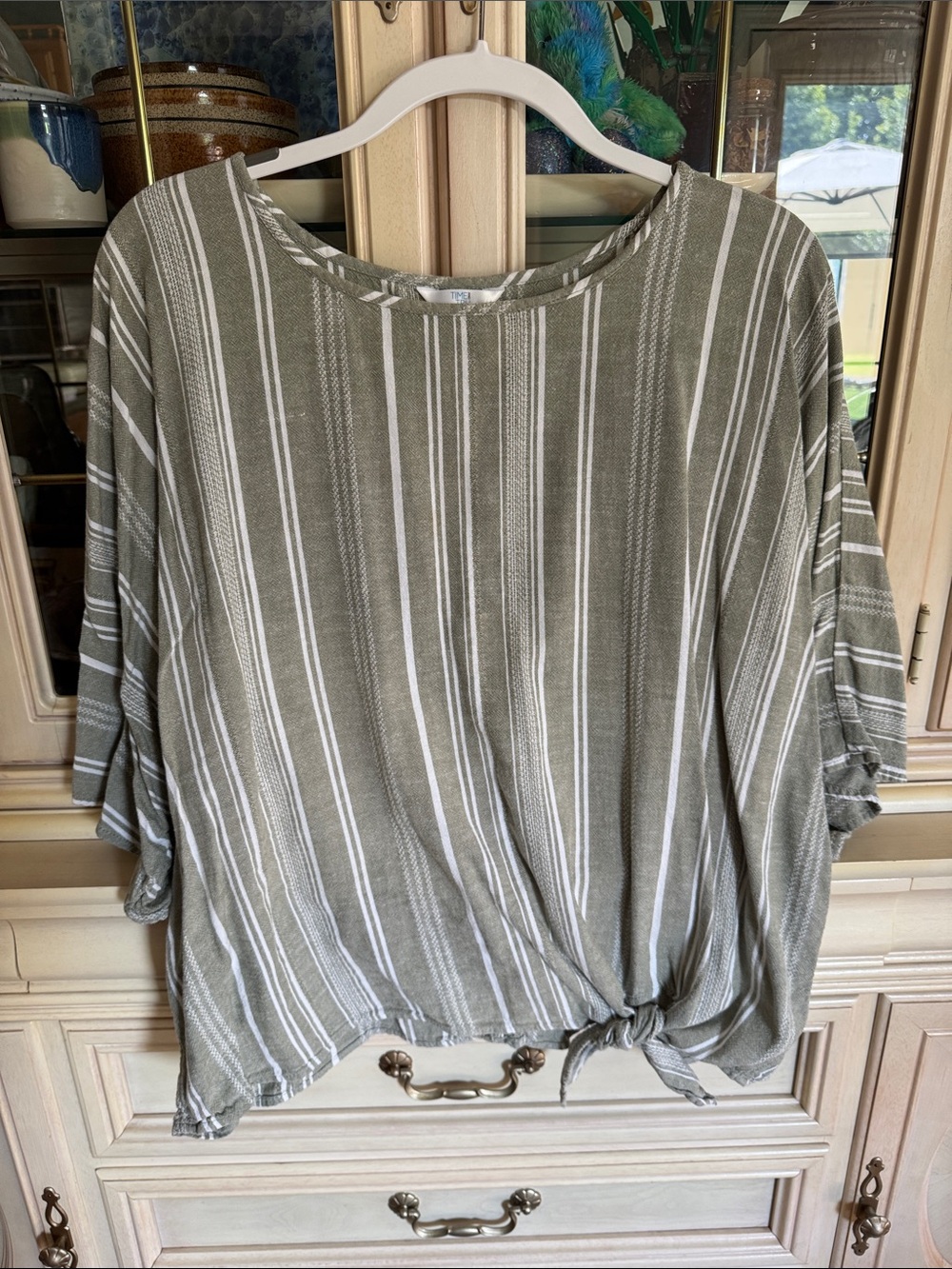 Time and Tru Oversized Bay Leaf Stripe Tie-Hem Top